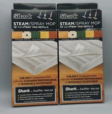 NEW Shark Steam Spray Mop 25 CT SaniFiber Pad Refills 2-12ct Boxes DXT100 NEW
