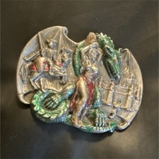 Bergamot Brass Works Dragon Fantasy Metal Belt Buckle Vintage 1980s Original