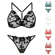 Womens Bra and Brief Set with Floral Embroidery All Season for lingerie Set