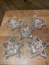 5 Vtg. Glass Candle Holders - 2 6-Point Star 3 5-Point Star