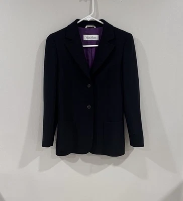Max Mara Women's Dark Navy Wool Blazer Size 4
