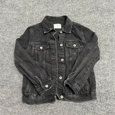 Zara Denim Jacket Kids Size 11-12 Black Cotton Classic Trucker Faded Wash