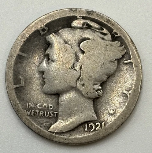 1921-D Mercury Dime, Key Date Denver AG X-556