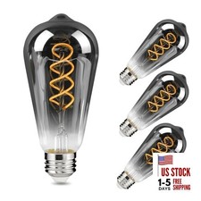 E26 ST64 Vintage Edison Light Bulbs Coated Glass, Dimmable, 4 Pack Smoky Grey