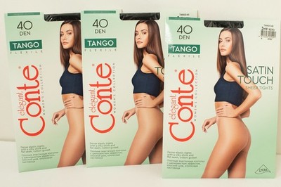 Conte Tango 40 Den Satin Touch Sheer to Waist Pantyhose 3 pairs Medium sz 3 Nero