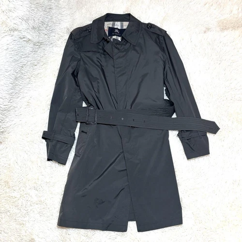 Burberry London Trench Coat NO Cappuccio Cintura Nylon Grigio per Uomo US Taglia M Autentico