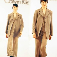 Calvin Klein Collection Fall 1993 Beige Wool Blend Jacket 12 Vintage
