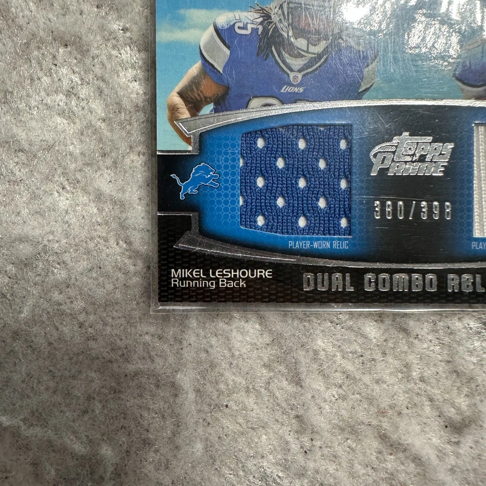 2011 Topps Prime Dual Combo Relic /398 Card #DCR-LY Mikel Leshoure Titus Young - Image 3 of 4