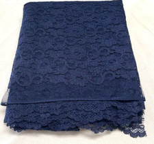 2.25 Yards Navy Blue Floral Raschel Lace Fabric 58 / 60" Wide