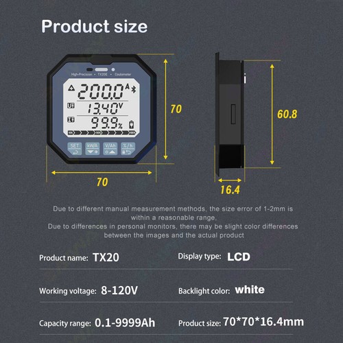 Bluetooth Battery Monitor Charge Discharge Indicator DC 120V 350A AMP Voltmeter - Picture 7 of 17