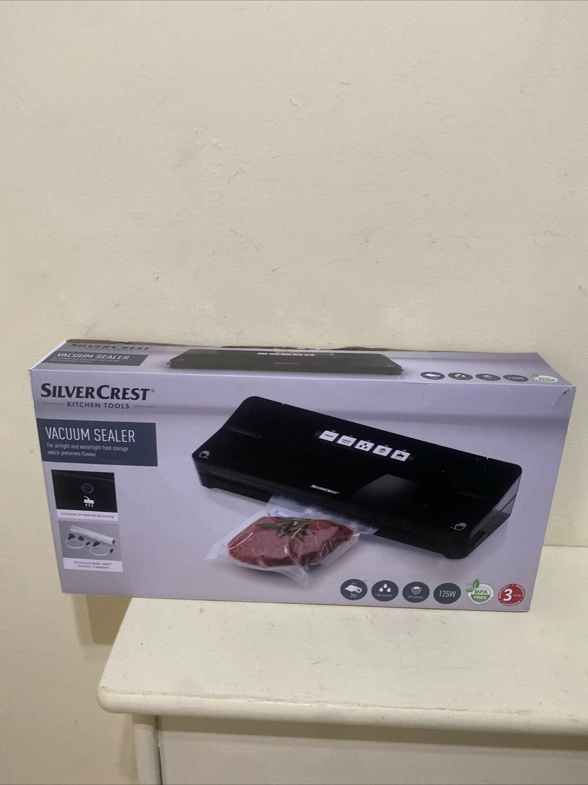 SilverCrest Vacuum Sealer + 3m Bag + Adaptors For Wet And Dry Seals Black