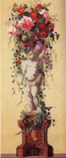 Oil painting still life flowers Floral-Bouquet & Little boy sculpture 24"x72"