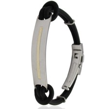 Bracciale acciaio cinturino caucciù a 2 fili chiusura deployante particolare oro