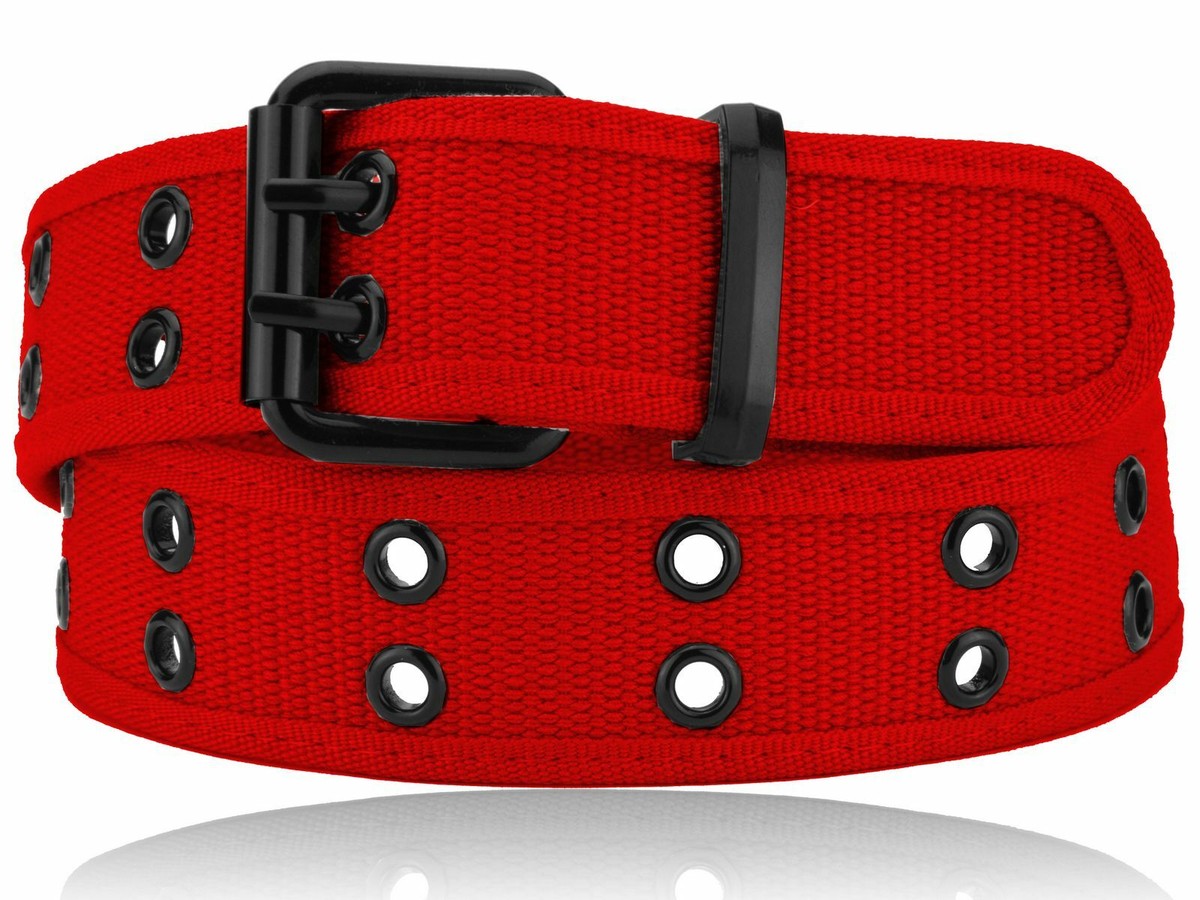 Red Premium Double Row Grommet Belt Hole Canvas Web Stud