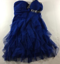 Blondie Nites Dress Junior Size 3 Blue Strapless Ruffles Rhinestones Prom Formal