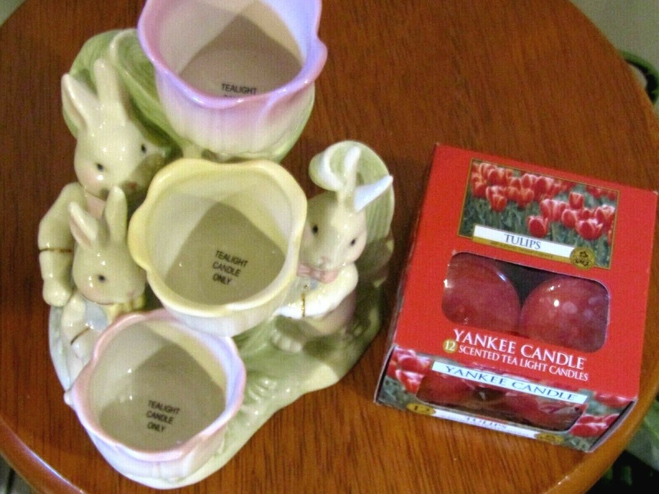 Yankee Candle Tulips Tealights, Lenox Easter Bunny Tea Light Holder