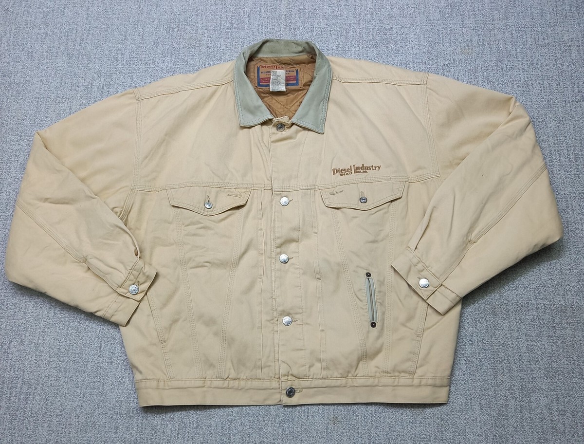 Vintage Diesel Industry Denim Beige Jacket Leather Collar Made In  