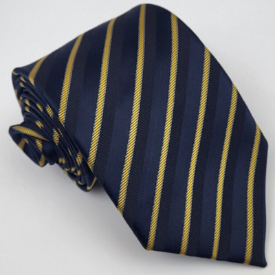 Unbranded Silk Tie Blue Gold Stripes Men Designer Necktie 57 x 3.25