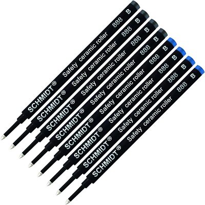 Schmidt 888 Safety Ceramic Rollerball Refill- Black, Blue (Tip 1.00mm)-Pack of 8