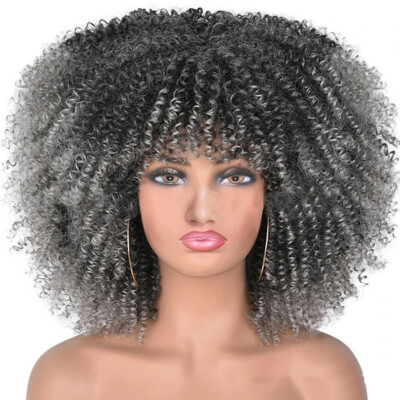 1 Set Hair Afro Kinky Curly Wigs With Bangs Synthetic Blonde Wig Color For Women