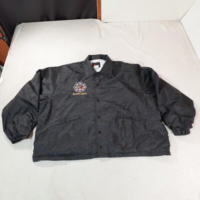 Vintage Fire Fighter Windbreaker Jacket Mens 2XL XXL Black Auxiliary Button Top