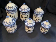 Vintage Moroccan Pottery Spice Jar Canister Set Safi Hand Painted Middle East