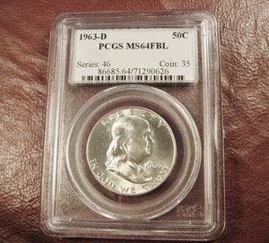 100/% White 1958-D PCGS MS64 FBL Franklin Half Dollar