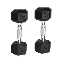 CAP Barbell, 5lb Coated Rubber Hex Dumbbell, 5lb Pair