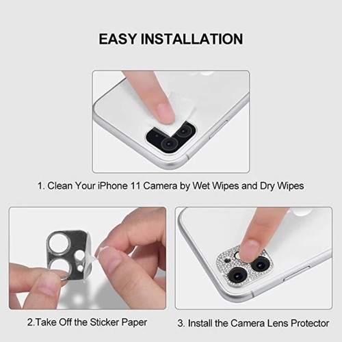 Fr iPhone 11 12 13 14 15 Bling Diamond Metal Camera Lens Protector Sticker Cover - 第 6/17 張圖片