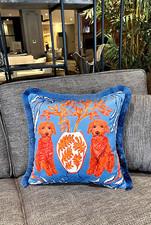 Poodle Dog Pattern Throw Pillow Cover - Animal Print Blue Velvet Cushion