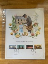 GUERNSEY 1979 LITHOGRAPH LARGE POST OFFICE POSTMAN MOTORCYCLE VAN SORTING OFFICE