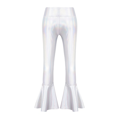 Kid Girls Shiny Leggings Stretch Ruffle Hem Bell-Bottoms Modern Jazz Dance Pants - Picture 8 of 72