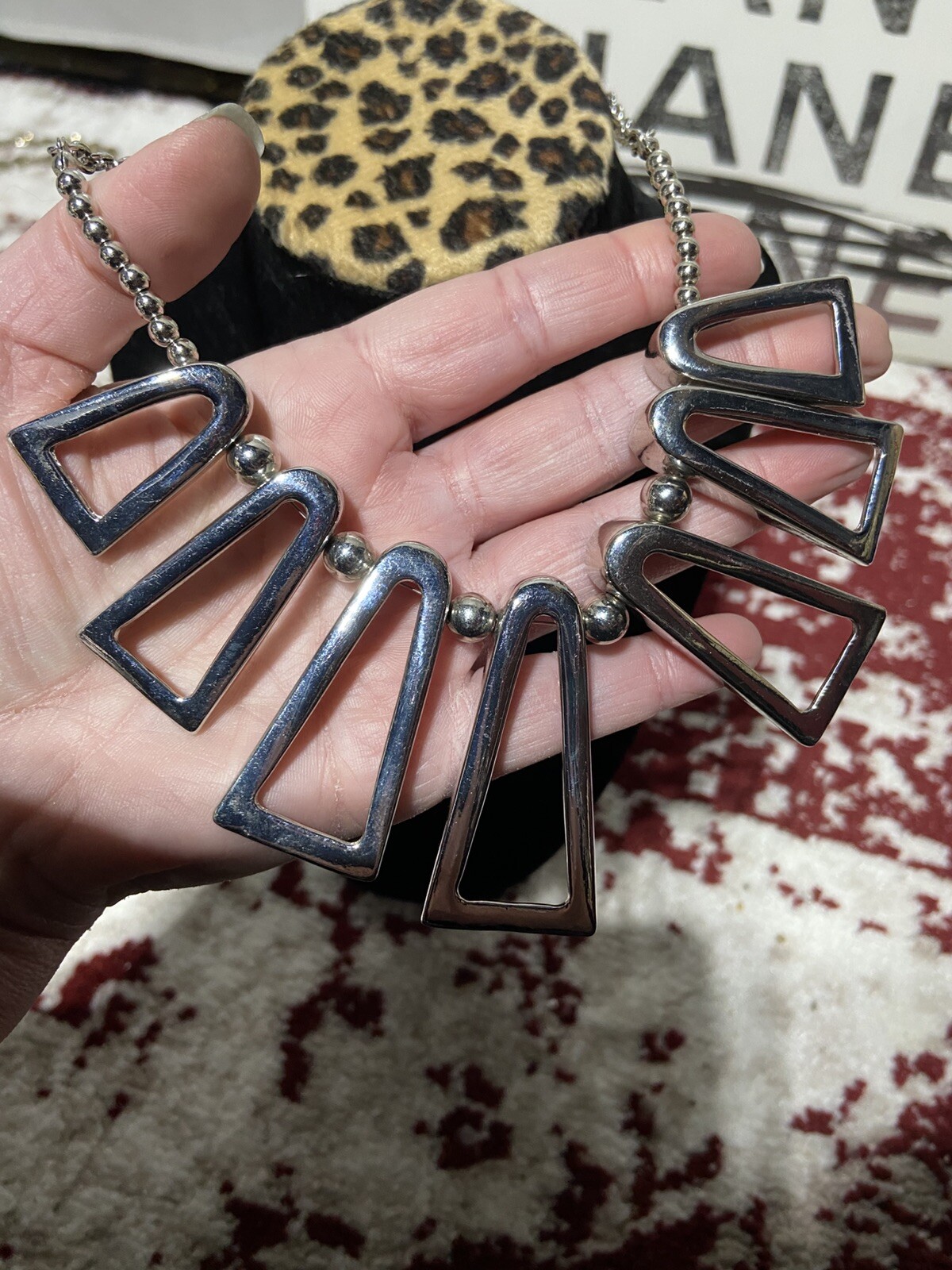 C1946 Necklace Statement Piece, Silver Tone 16 In… - image 2