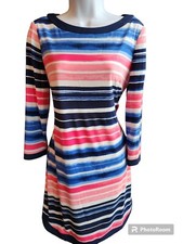 Vince Camuto Striped Dress Zipper Back Pink Blue Size 8