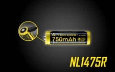 Nitecore NL1475R 750mAh USB Rechargeable 14500 Battery.