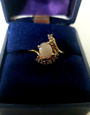 Oval Fire Opal & Cubic Zirconia Accent Ring 18K HGE 8x6MM Size 6.25