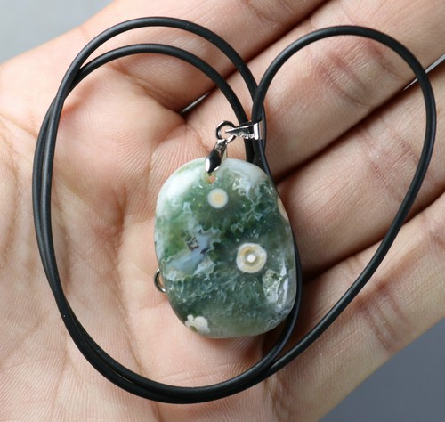 Beautiful ! Amazing Orbicular Ocean Jasper Agate Crystal Reiki Stone Pendant 13g - Picture 4 of 7