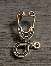    New Black Stethoscope Doctor Nurse Medical Profession Gold-Tone Lapel Pin