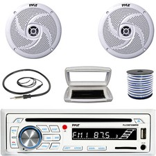 Pyle Single-DIN Marine Bluetooth CD Receiver W/Cover, 2x 8'' 320W Max Speakers