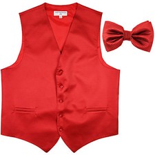 New formal men's tuxedo vest waistcoat bowtie horizontal stripes red wedding