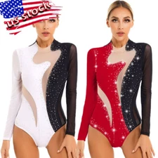 US Women Ballet Dance Leotard Turtleneck Long Sleeve Gymnastic Leotards Bodysuit