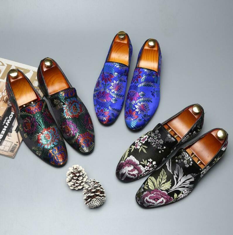 Mens Shoes Floral Slip On Club Loafers Formal Dress Oxfords Driving  Moccasins