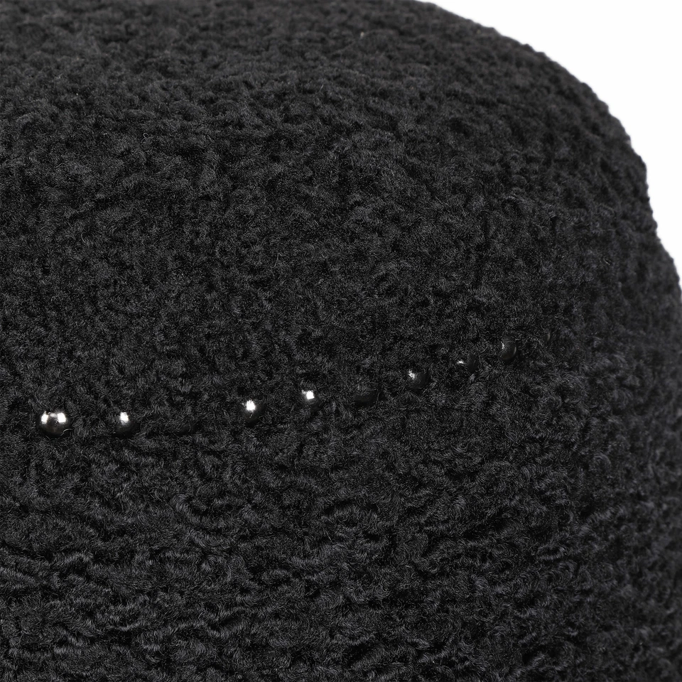 Glam Modern Gumdrop Shape Black Faux Shearling Stool Plush Ottoman Round Soft - Image 3 of 3