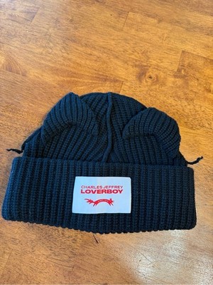 Charles Jeffrey Loverboy Black Chunky Ears Beanie - Ribbed Knit Cat Ear Hat