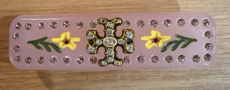 Tory Burch Roxanne Hair Barrette, Crystal Embellished, Pink with Yellow Floral