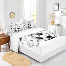 Kids Sports Twin Sheet Set,Soccer Fitted Sheet Set for Teens and Boys 3D Socc...