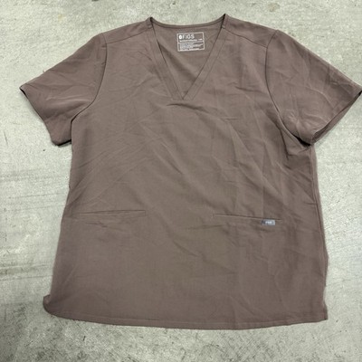 Figs Casma Scrub Top Womens XXL Taupe Brown Two Pocket V-Neck Medical Nursing