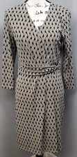 Talbots Dress Womens Medium Black White Geometric Print Nylon Faux Wrap Stretch