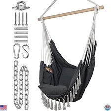 KOMOREBI Grey Hammock Chair 60"x47" - Cozy Indoor/Outdoor Swing with 2 Cushions