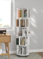 5-Tier Rotating Bookshelf Tower, 360° Display Stackable Spinning Bookshelf with 